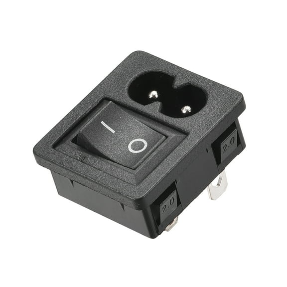 C8-8 Panel Mount Plug Adapter AC 250V 2.5A 2 Pins 2mm Buckle IEC Power Socket with 3P ON-OFF Switch