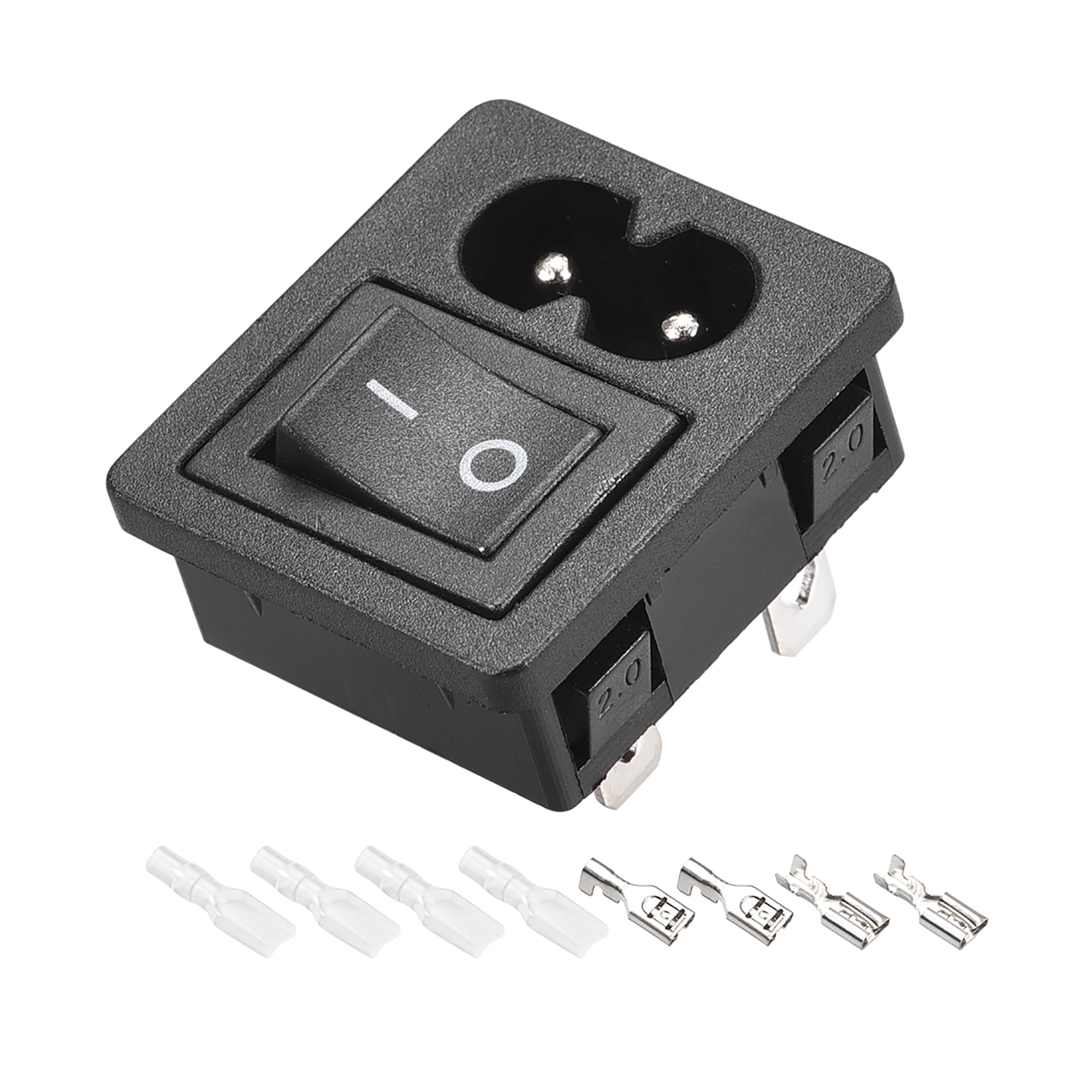 C8-8 Panel Mount Plug Adapter AC 250V 6A 2 Pins 2mm Buckle IEC Inlet ...