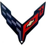 C8 BLACK Corvette Crossed Flag Metal Magnet Emblem Art 4.5" x 4.5" Cross 2020 + Later