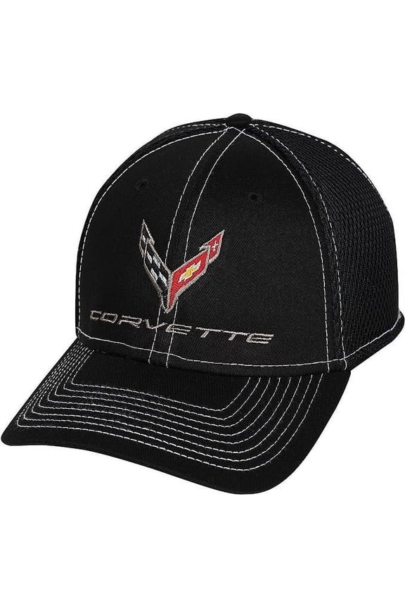 C8 Corvette Accent Stitch Hat - Chevrolet Performance Stretch Fit Cap Medium/Large, White