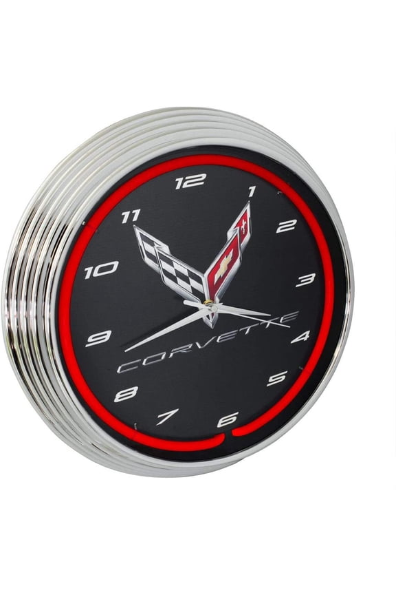 C8 Corvette Clock - 15" Neon Wall Clock with C8 Crossed Flags Logo