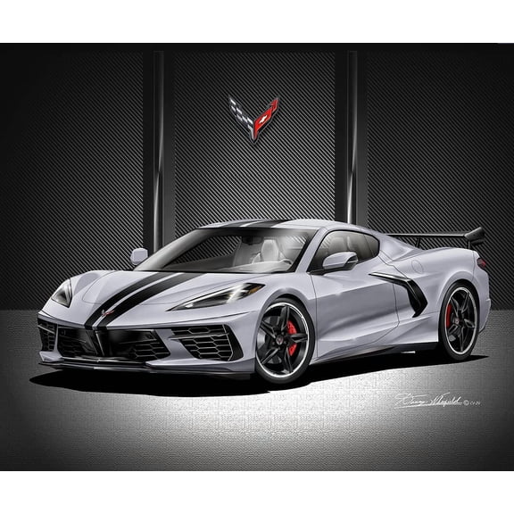 C8 Corvette Coupe | Blade Silver - Black 5 spoke wheels | Fine Art Print By Danny Whitfield | Size 20 in X 24 in