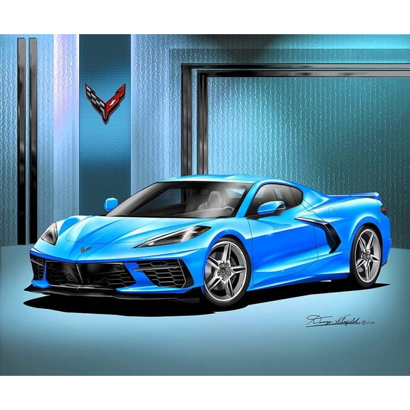 C8 Corvette Coupe | Rapid Blue - Silver 5 spoke wheels | Fine Art Print By Danny Whitfield | Size 20 in X 24 in