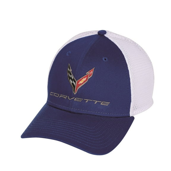 C8 Corvette Flex Fit Performance Blue/White Mesh Hat - M/L - Adult Size