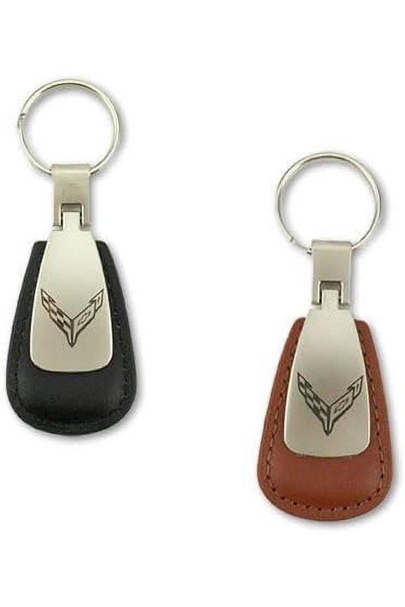 C8 Corvette Leather Teardrop Key Chain - Officially Licensed Chevrolet Key Chain Black