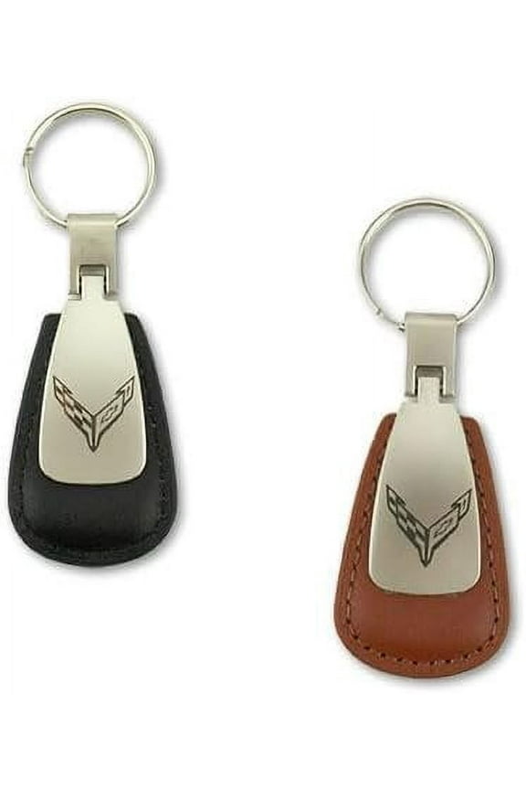 C8 Corvette Leather Teardrop Key Chain - Officially Licensed Chevrolet Key Chain Brown