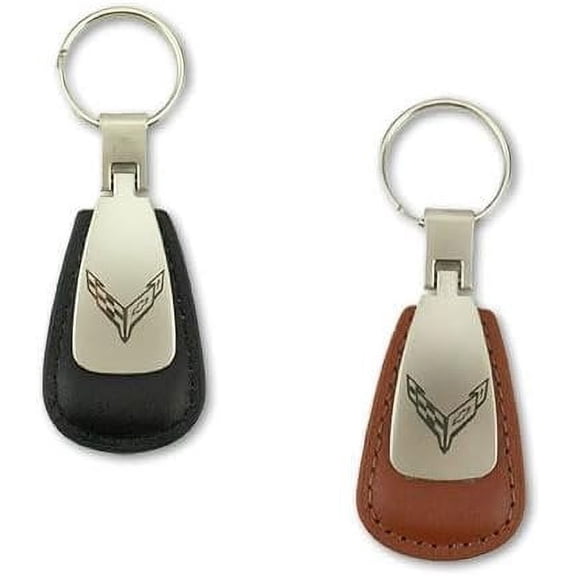 C8 Corvette Leather Teardrop Key Chain - Officially Licensed Chevrolet Key Chain Brown