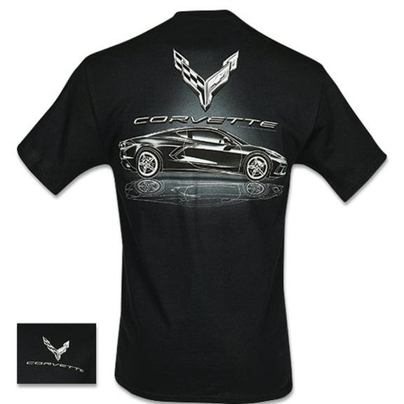 C8 Corvette Metallic Tonal Black Cotton T-Shirt - X Large
