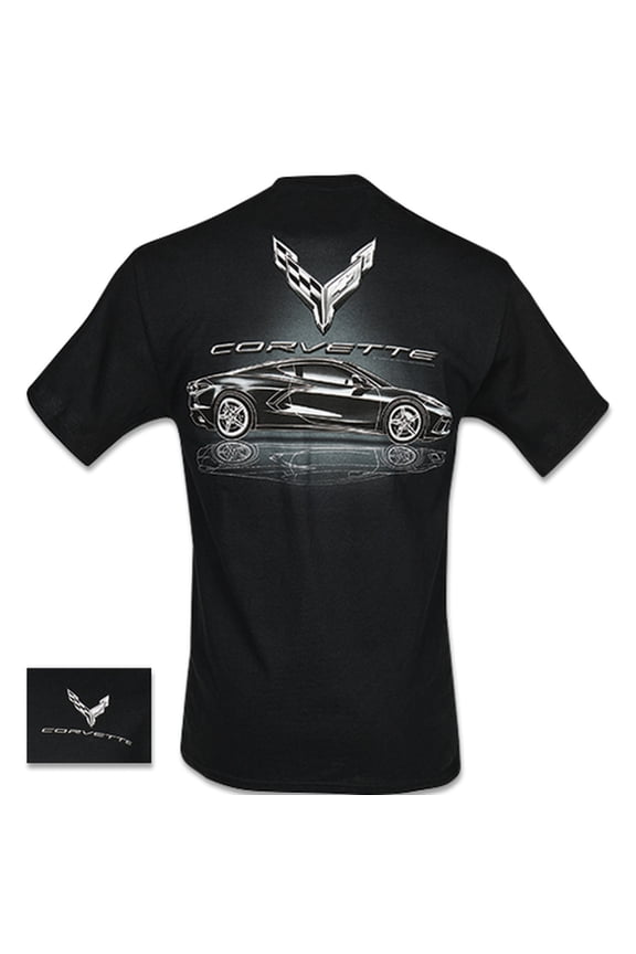 C8 Corvette Metallic Tonal Black Cotton T-Shirt - X Large