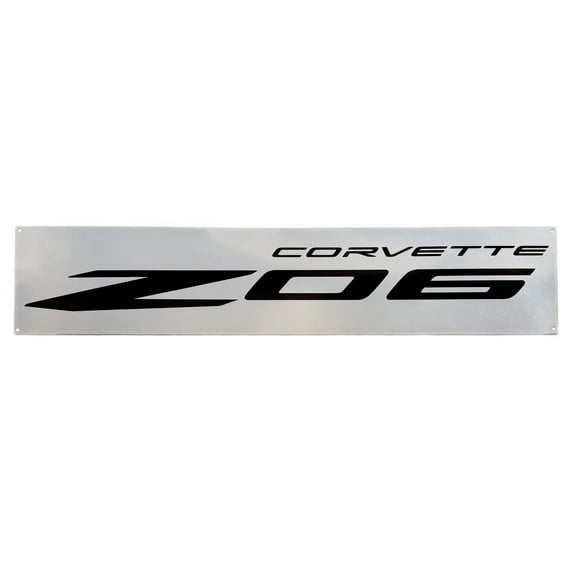 C8 Corvette ZO6 Silver Wall Emblem Dusted Chrome Powder Finish Full 35" by 7"