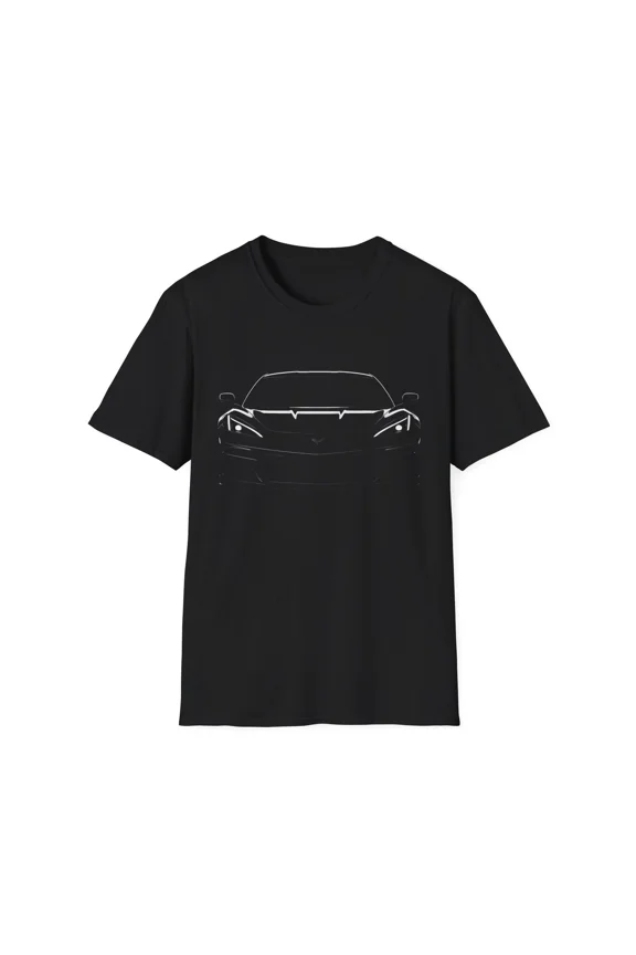 C8 Front View T-Shirt – Stealth Black Vette Tee | Mid-Engine Supercar Style