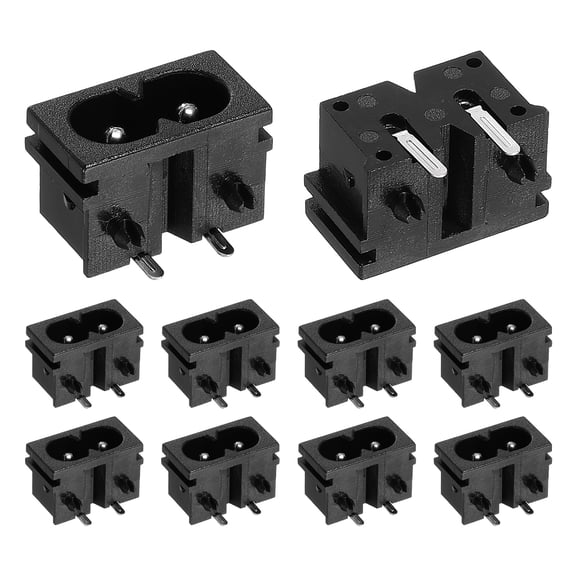 C8 Male Panel Mount Plug Adapter 10 Pack, IEC320 Connectors IEC Inlet Socket 2-Pin AC 250V 2.5A for Home Household Office Low-Power Electronics, 0.9x0.5x0.6 in Black