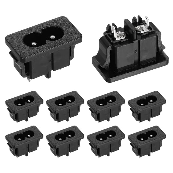 C8 Male Panel Mount Plug Adapter 10 Pack, IEC320 Connectors IEC Inlet Socket 2-Pin AC 250V 2.5A for Home Household Office Low-Power Electronics, 1.1x0.6x0.8 in Black