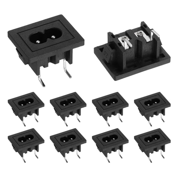 C8 Male Panel Mount Plug Adapter 10 Pack, IEC320 Connectors IEC Inlet Socket 2-Pin AC 250V 2.5A for Home Household Office Low-Power Electronics, 1.2x0.9x0.8 in Black