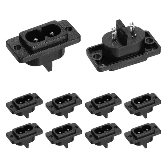 C8 Male Panel Mount Plug Adapter 10 Pack, IEC320 Connectors IEC Inlet Socket 2-Pin AC 250V 2.5A for Home Household Office Low-Power Electronics, 1.3x0.6x0.7 in Black