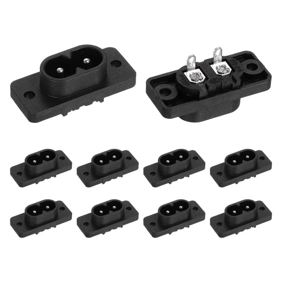 C8 Male Panel Mount Plug Adapter 10 Pack, IEC320 Connectors IEC Inlet Socket 2-Pin AC 250V 2.5A for Home Household Office Low-Power Electronics, 1.4x0.6x0.7 in Black