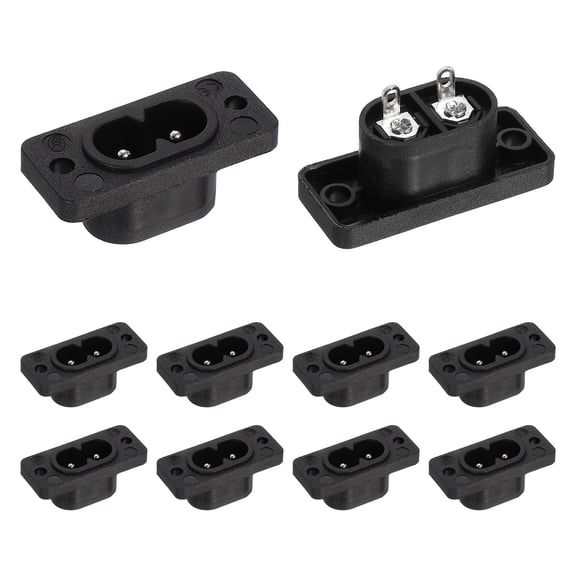 C8 Male Panel Mount Plug Adapter 10 Pack, IEC320 Connectors IEC Inlet Socket 2-Pin AC 250V 2.5A for Home Household Office Low-Power Electronics, 1.4x0.6x0.7in Black