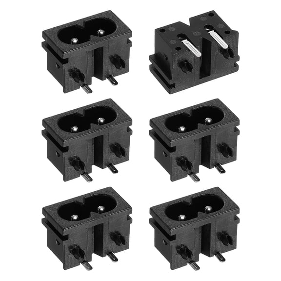 C8 Male Panel Mount Plug Adapter 6 Pack, IEC320 Connectors IEC Inlet Socket 2-Pin AC 250V 2.5A for Home Household Office Low-Power Electronics, 0.9x0.5x0.6 in Black