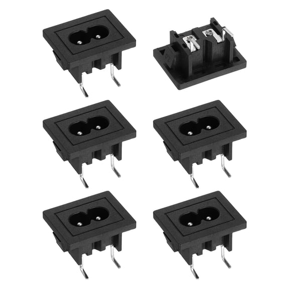 C8 Male Panel Mount Plug Adapter 6 Pack, IEC320 Connectors IEC Inlet Socket 2-Pin AC 250V 2.5A for Home Household Office Low-Power Electronics, 1.2x0.9x0.8 in Black