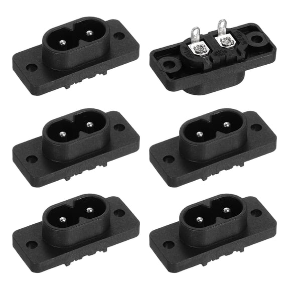 C8 Male Panel Mount Plug Adapter 6 Pack, IEC320 Connectors IEC Inlet Socket 2-Pin AC 250V 2.5A for Home Household Office Low-Power Electronics, 1.4x0.6x0.7 in Black