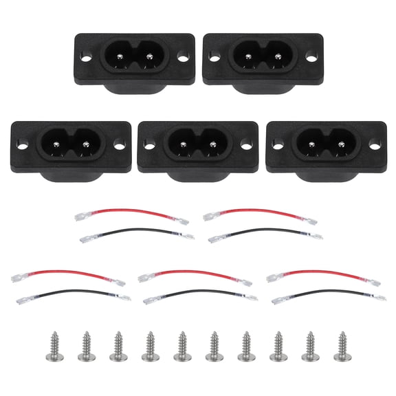 C8 Panel Mount Plug Adapter AC 250V 6A 2P IEC Plug Power W 2 Wire 5pcs with Screws