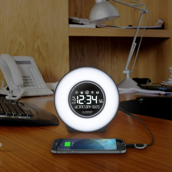C83117 Color Mood Light Desk Clock with 5 Soothing Nature Sounds and USB Port