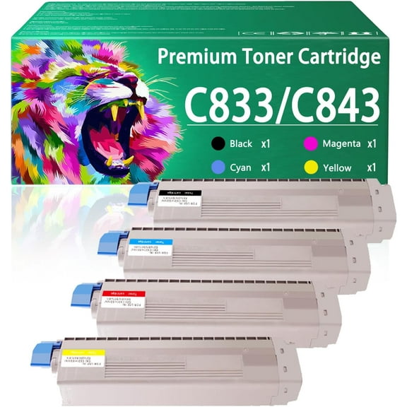 C833 C843 Toner Cartridge Compatible for OKI 46443104 46443103 46443102 46443101 Toner Cartridges Work for OKI C823dn C823n C833dn C833n C843dn Printers