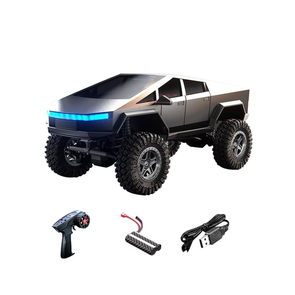 C8818 4WD RC Pickup Truck, Cybertruck-Style Simulation Off-Road Car with 370 Motor, 7.4V Battery, 2-Speed Gearbox, LED Light Modes & 100m 2.4G Control Toy for Adults