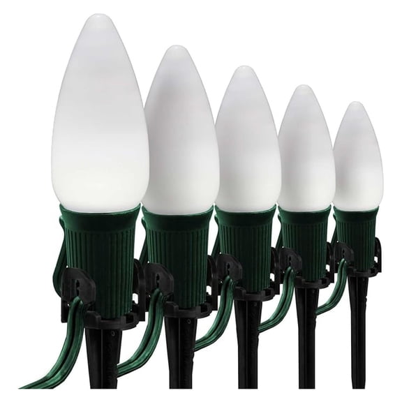 C9 Cool White LED Pathway Lights 25ft - OptiCore Vintage Bulbs, Heavy Duty, 5" Stakes, 18 Gauge Wire - Driveway, Walkway, Garden Decor