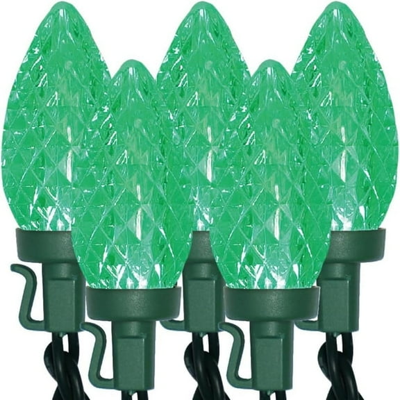 C9 Green Christmas Lights,14.4FT 25 LED Faceted String Light, Connectable 120V UL Certified Christmas Roof Light, Indoor Outdoor Xmas Tree Lights for Christmas Tree Party Patio Garden