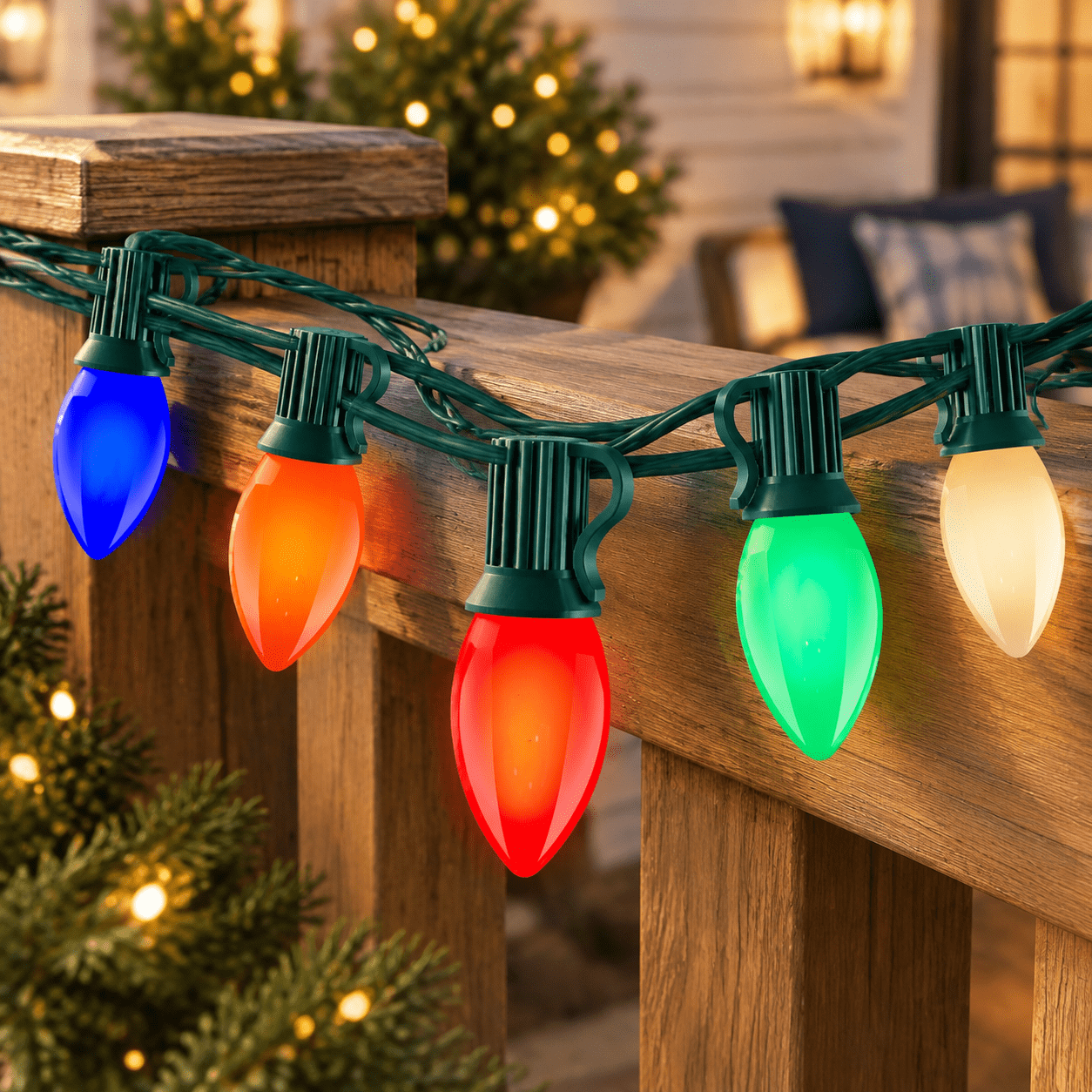 C9 LED Multicolor String Light, 50FT, 54 Ceramic Bulbs (4 Spare) Indoor ...