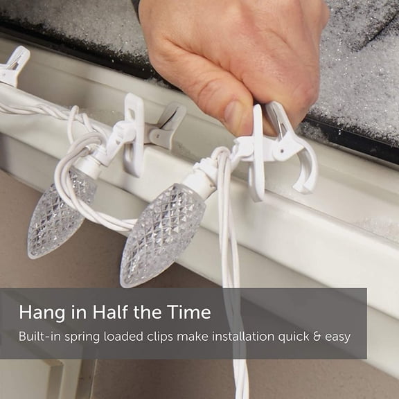 C9 LED Quick Clip Christmas Lights | 25 Clear Warm White Bulbs | 16.8 Foot White Wire Strand