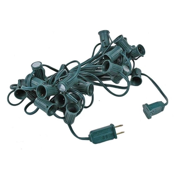 C9 Magnetic Christmas Light Stringer, 25ft Green Wire, Outdoor Indoor, E17 Sockets, 12" Spacing, Steel Surface Holiday Lighting