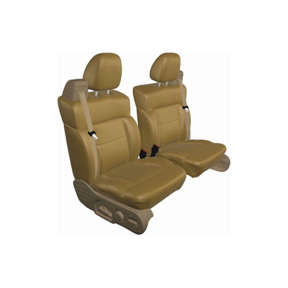 C991 1999-2002 Chevy Truck Front Captain Chairs Integrated Belts, Seat Covers Tan Leatherette
