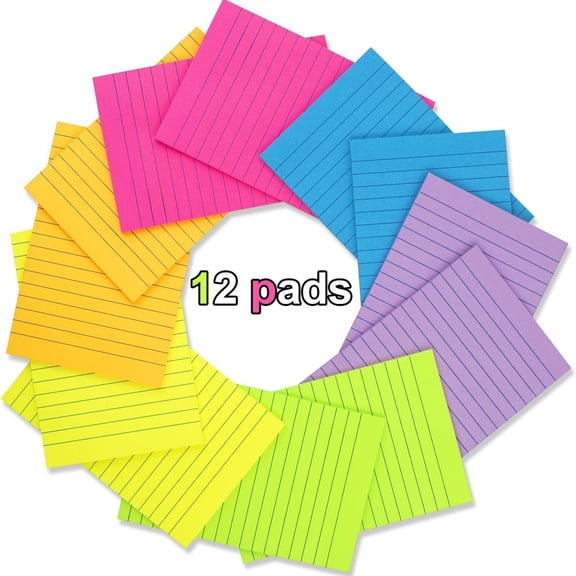 CA (12 Pack) Lined Sticky Notes 4x6 in,Bright Large Notepads with Lines