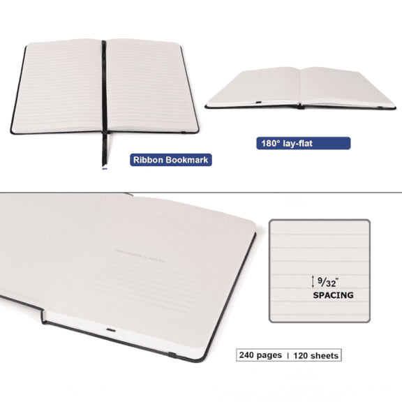 CA 6 Pack Lined Journal Notebooks for Work, 240 Pages, 5.5"x8.3", Black