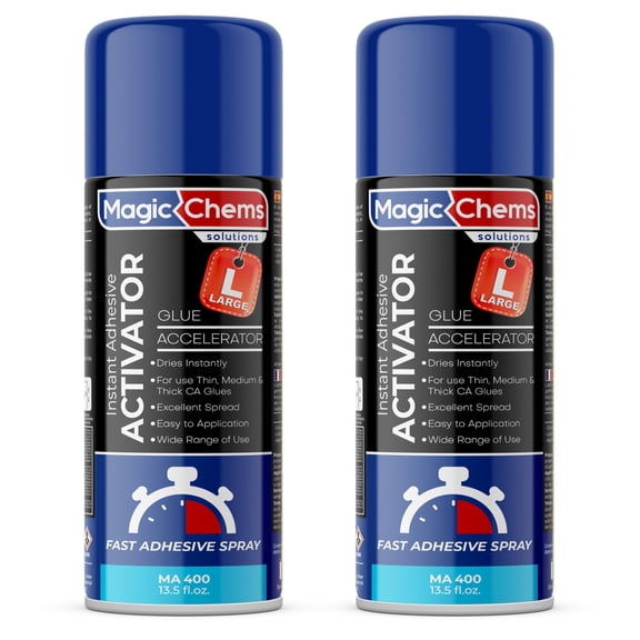 CA Glue Accelerator Spray (2 x 13.5 fl oz), Cyanoacrylate Super Glue Accelerator Spray, Adhesive Activator, CA Glue Activator (2 Pack)