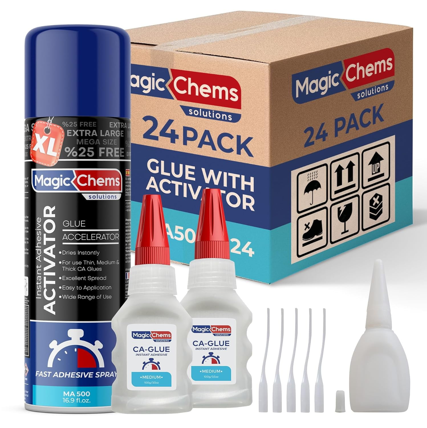CA Glue with Activator (48 x 3.5 oz + 24 x 16.9 fl oz), Cyanoacrylate