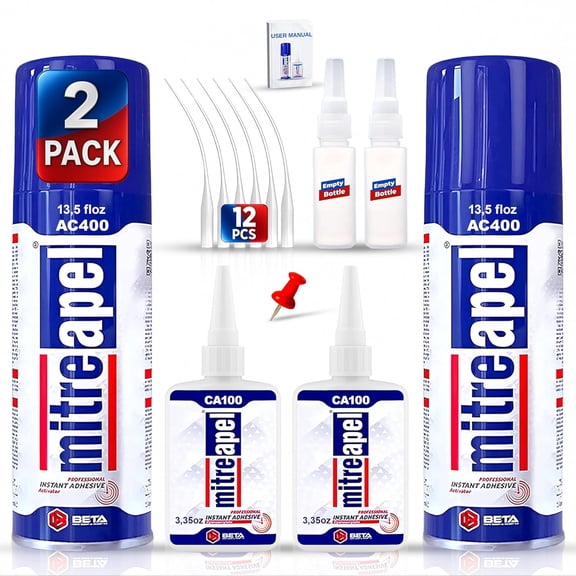CA Glue with Activator Kit 2x3.5oz-2x13.5fl oz Instant Bond Professional Cyanoacrylate Adhesive and Super Glue Accelerator for Woodworking with Extra Caps&Microtips,DIY&Craft, Plastic,Repair