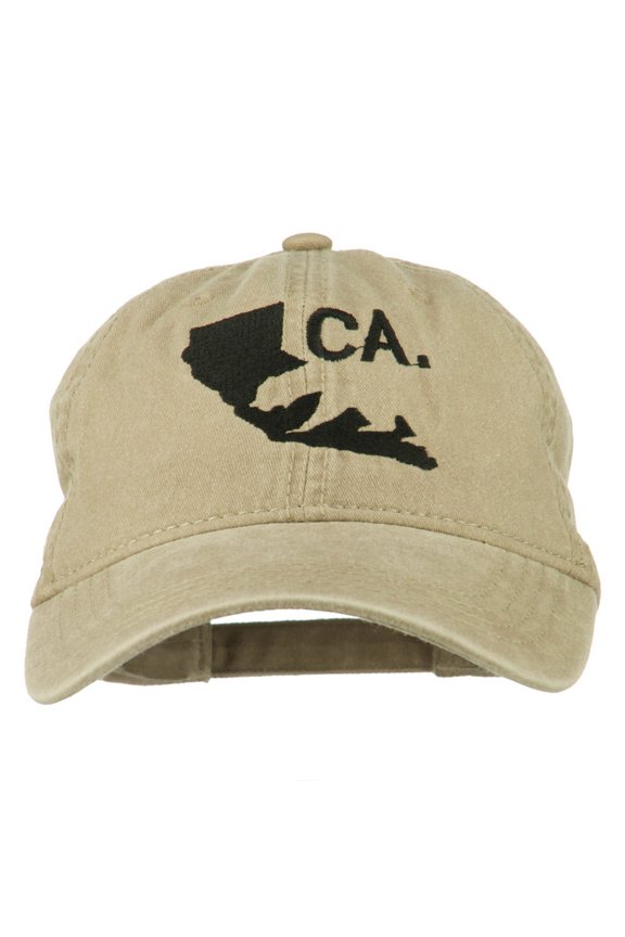 CA Map with Bear Embroidered Washed Cap - Khaki OSFM