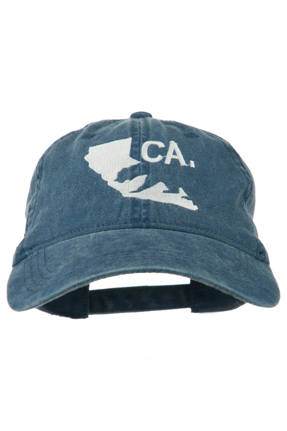 CA Map with Bear Embroidered Washed Cap - Navy OSFM
