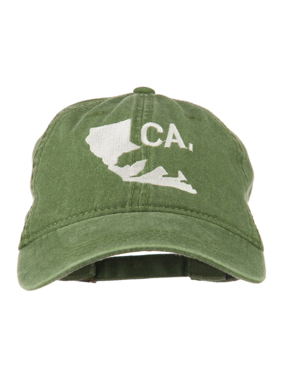 CA Map with Bear Embroidered Washed Cap - Olive Green OSFM