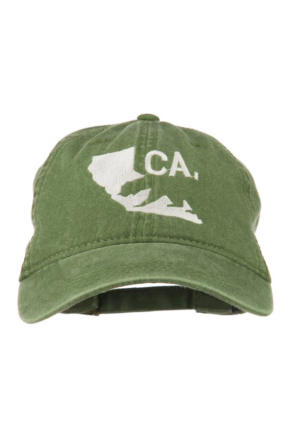 CA Map with Bear Embroidered Washed Cap - Olive Green OSFM