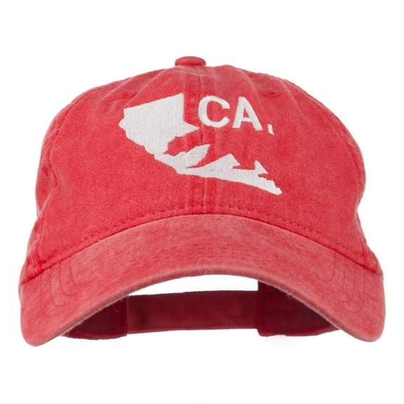 CA Map with Bear Embroidered Washed Cap - Red OSFM