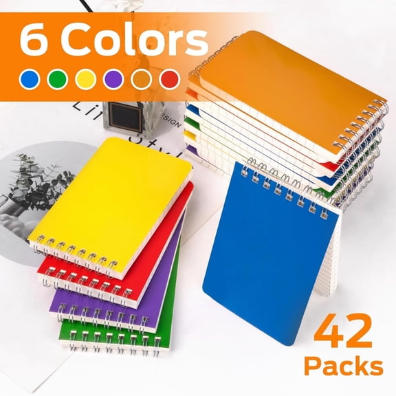 CA Pocket Notebook 3x5 Inch, 42Packs Mini Bound Spiral Notepads Bulk | Memo Pads 6 Colored 60Sheets/120Pages (80GSM), Small Notepads for Listing, Planning, Note Taking