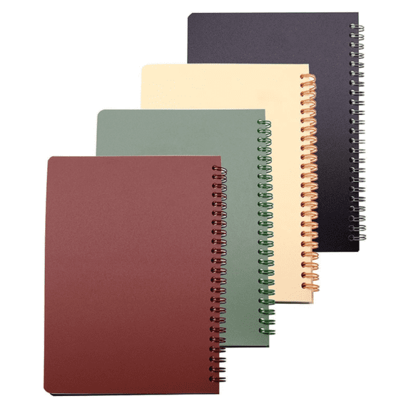 CA Spiral Notebook, 4 Pcs 8.3 Inch x 5.9 Inch A5 Thick Plastic Hardcover 8mm Ruled 4 Color 80 Sheets -160 Pages Journals for Study and Notes (Wine Red,Brown,Green,ivory, A5)