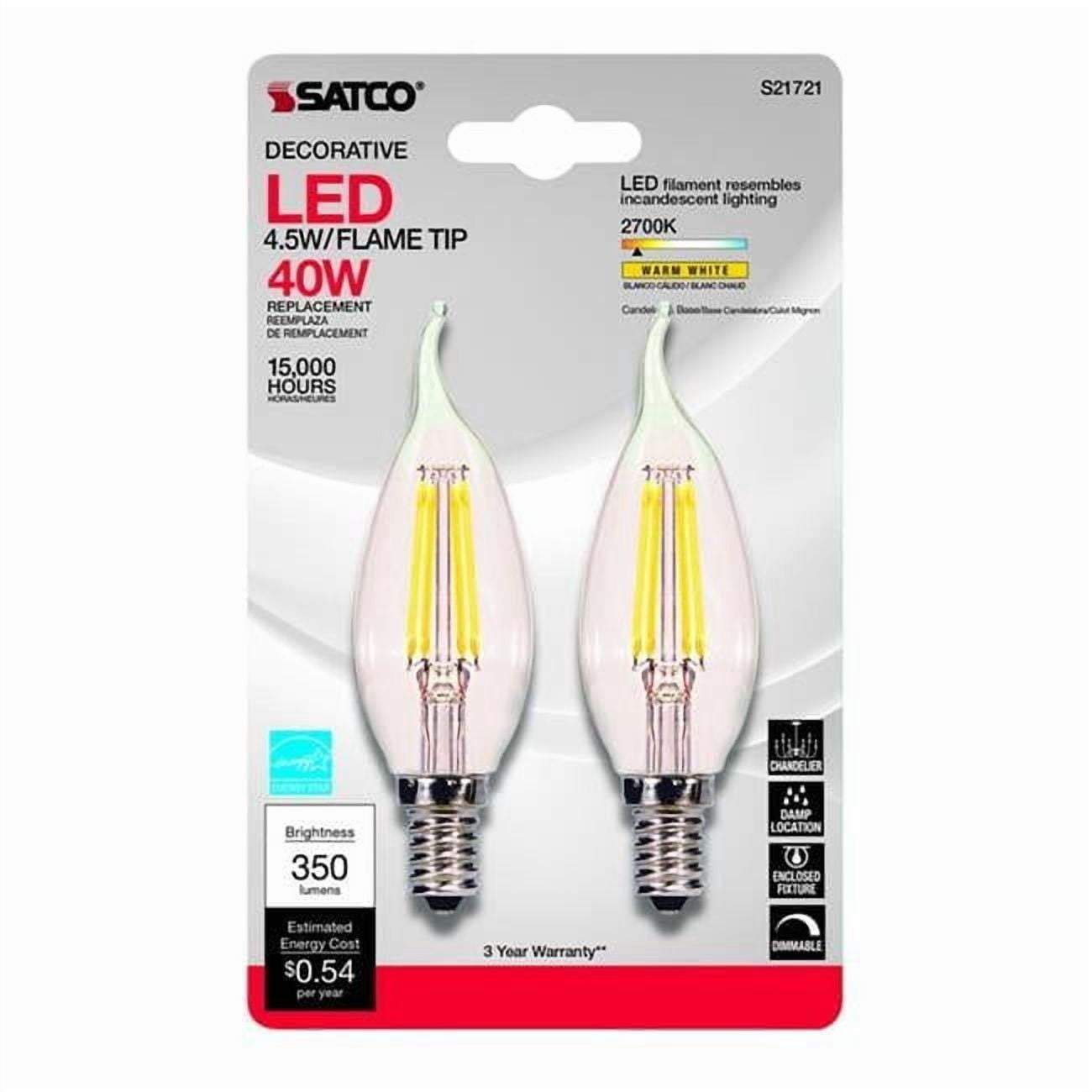 CA10 E12 Candelabra LED Bulb, Warm White - 40W Equivalence - Pack of 2
