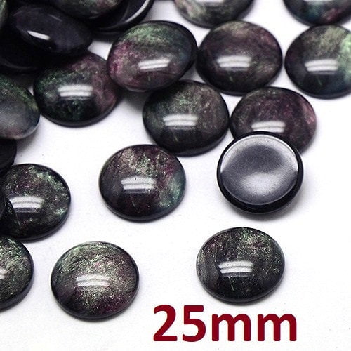 CA711 - 10 pcs Circle Mosaic Foil Resin Round Dome Seals Tiles Cabochons - 25mm (1 in) - Black Pink Green Glitter