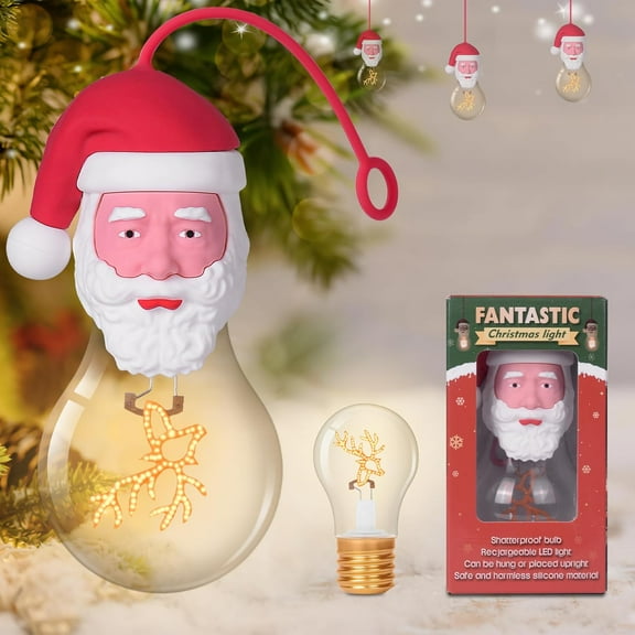 CAALOGT Christmas Decorations Bulb, Santa Claus Light Bulb, 3 Mode Dimmable, 2 Pack, Red