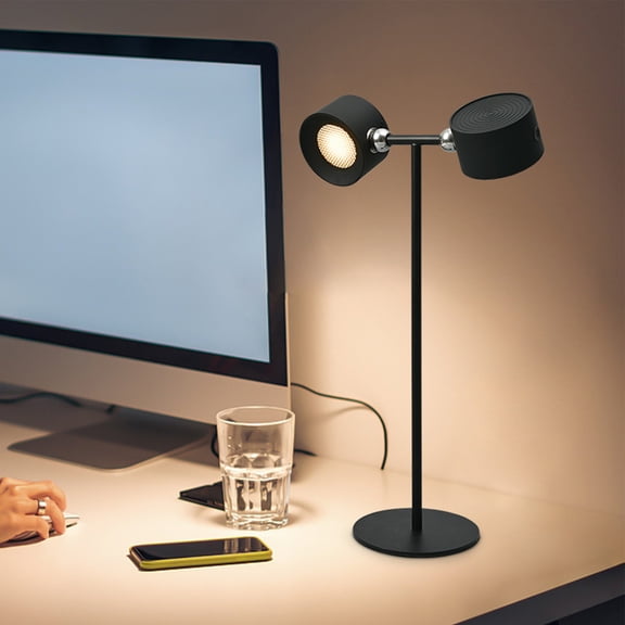 CAALOGT Cordless Dual Head Table Lamp with 3 Color Temperatures and RGB Light, Remote Control, Matte Black
